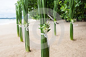 Floral arrangement at a wedding on beach