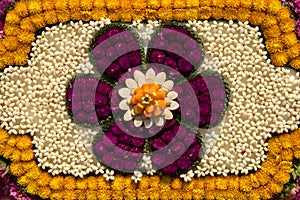 Floral art detail from a festival float.