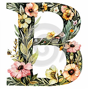 Floral b letter. Ai generated.