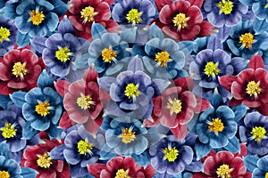 Floral background. Blue-turquoise-red flowers . floral collage. Flower composition.