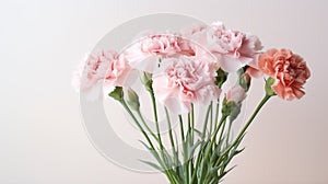 Floral background of carnations flowers close up on white