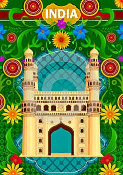 Floral background with Charminar showing Incredible India