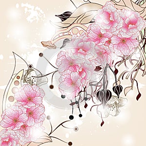 Floral background with cherry blossom branch