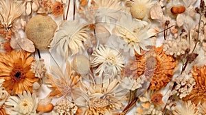 Floral background. Dry flowers 3d wallpaper vetor. Dried flower pattern vector. Decor interiors.