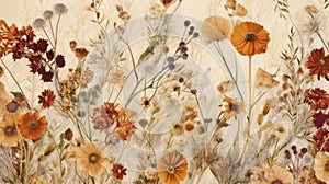 Floral background. Dry flowers 3d wallpaper vetor. Dried flower pattern vector. Decor interiors.