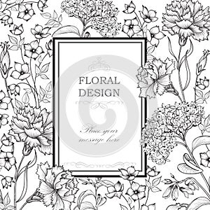 Floral background. Flower bouquet border. Floral vintage cover.