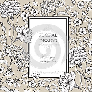 Floral background. Flower bouquet border. Floral vintage cover.