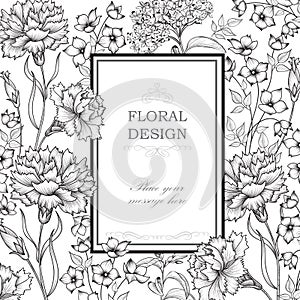 Floral background. Flower bouquet border. Floral vintage cover.