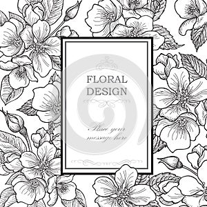 Floral background. Flower bouquet vintage cover. Flourish card w