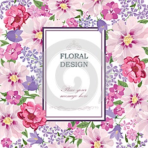 Floral background. Flower bouquet vintage cover. Flourish pattern wallpaper