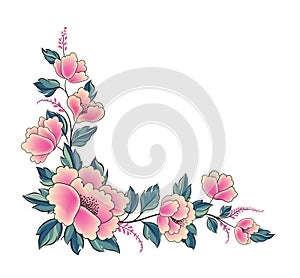Floral background. Flower rose bouquet  decorative garland border. Flourish spring floral greeting card frame design. Ornamental