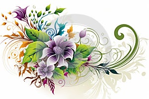 Floral background with flowers, leaves and curls