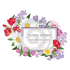 Floral background with frame Floral bouquet Greeting card