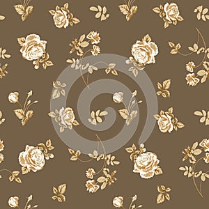 Floral background with golden roses flowers in style watercolor