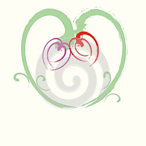 Floral background with grunge heart consists two tulips. Color decoretive banner in brush effect style. Jpeg design