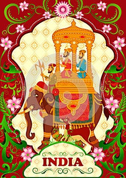 Floral background with King on elephant ride showing Incredible India