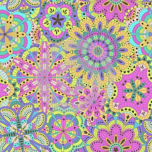 Floral background made of many mandalas. Seamless pattern