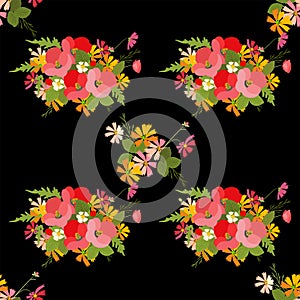 Floral background poppy and cosmos strawberries vector illustration