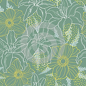 Seamless vector pattern with hand drawn flowers