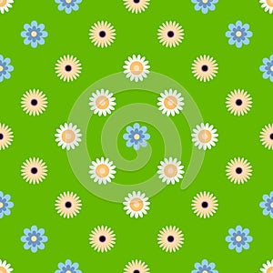 Floral background of sunflowers, daisies and forget-me-nots