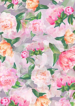 Floral background with watercolor flowers of roses