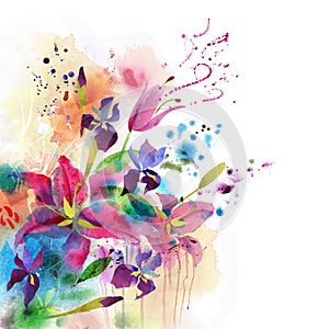 Floral background with watercolor lily
