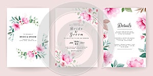 Floral background. Wedding invitation card template set with flowers and watercolor decoration for save the date, greeting, poster