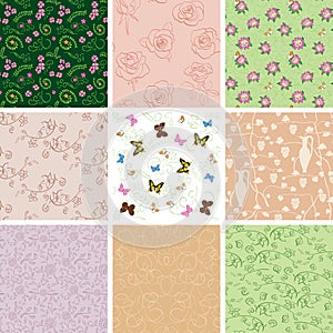 Floral backgrounds with flowers - vector seamless