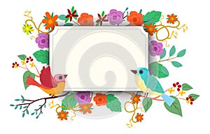 Floral banner with beutiful lovely birds