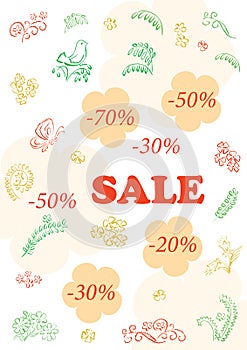 floral banner with flowers and branches - sale - vector