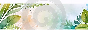 floral banner with leaves against soft watercolor background. concepts: nature, wellness, mindfulness, backgrounds for