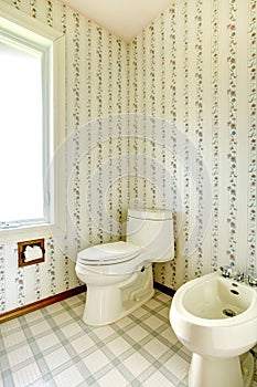 Floral bathroom with toilet and bidet