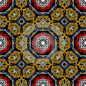 Floral beautiful seamless pattern. Arabesque ornamental vector background. Luxury repeat greek ethnic style backdrop. Vintage