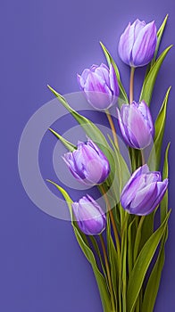 Floral beauty Bouquet of purple tulips on a veri peri backdrop