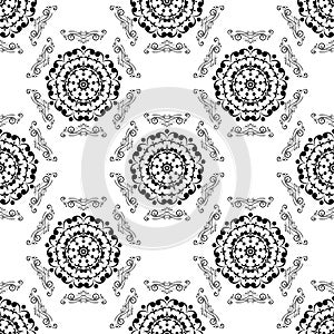 Floral black and white seamless pattern