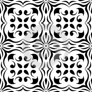 Floral black and white seamless pattern