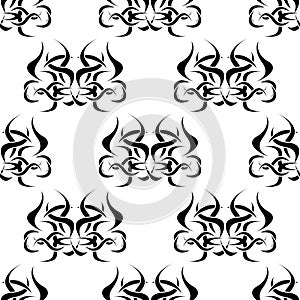 Floral black and white seamless pattern