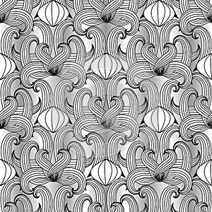 Floral black and white vector seamless pattern. Hand drawn vintage ornaments. Luxury design for fabrics, wallpapers, prints, tex