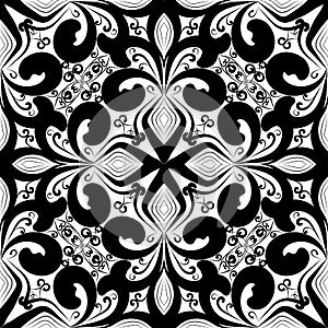 Floral black and white vintage seamless pattern. Vector ornament