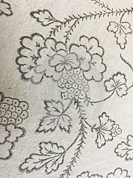 Floral block printed design on cotton fabric