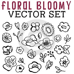 Floral Bloomy Vector Set for Springtime with leaves, stems, and petals