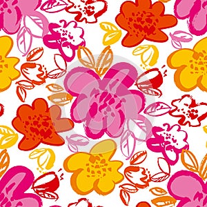 Floral blossom hand drawn seamless vector pattern