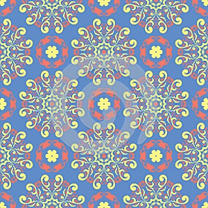 Floral blue seamless pattern. Colored flower background