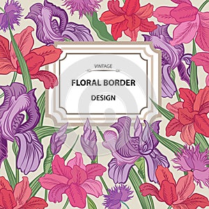 Floral border. Flower background. Vintage flourish spring card o