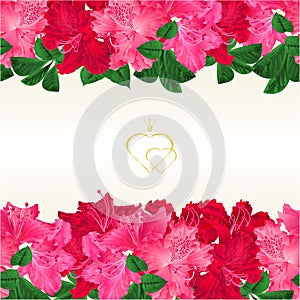 Floral border horizontal seamless background with blooming branches pink and red flowers rhododendrons vector Illustration for us