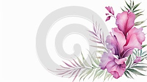 Floral Border With Purple Irises And Leaves Illustration photo