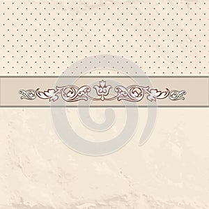 Floral border on vintage background. Old paper with patern in re