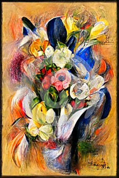 Floral bouquet abstraction. In the modern version of the style of Auguste Renoir. Executed in oil on canvas