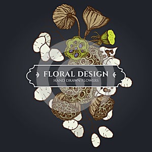 Floral bouquet dark design with feather grass, lotus, lunaria