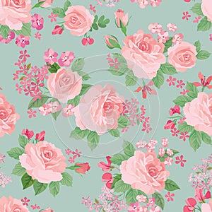 Floral bouquet seamless pattern. Flower rose background.